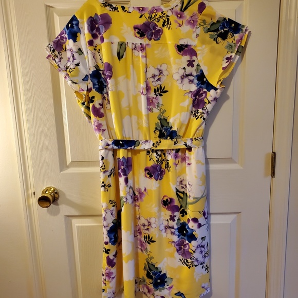 CJ Banks Dress - Plus Size 2x, Midi, Yellow, Foral - Picture 6 of 8